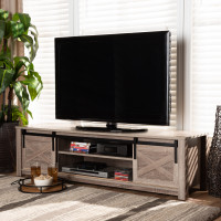 Baxton Studio ET 4015-ZZ2-TV Stand Bruna Modern and Contemporary Farmhouse White-Washed Oak Finished TV Stand